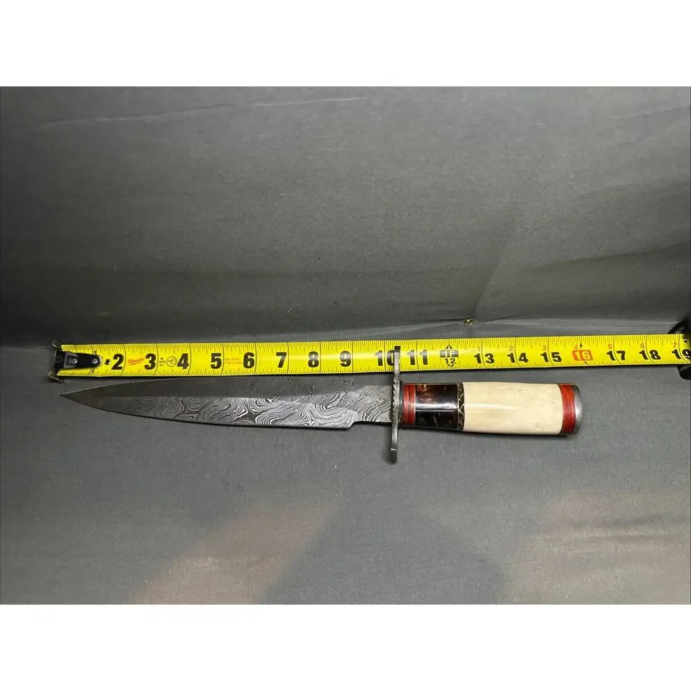 BEAUTIFUL CUSTOM DAMASCUS COLLECTIBLE DAGGER KNIFE MILITARY WORK + LEATHER SHEAT